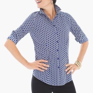 Chicos classic cuff sleeve hexagonal button blouse
